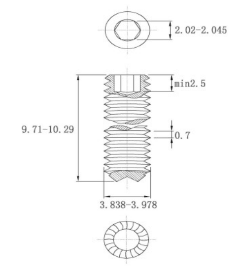 Bản vẽ kỹ thuật Vít Trí Đuôi Lõm Có Khía Thép Đen 12.9 DIN916K M4x10