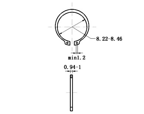 Bản vẽ kỹ thuật Phe Gài Trục Thép 65Mn DIN471 D9x1.0 (50Cái/Bịch)