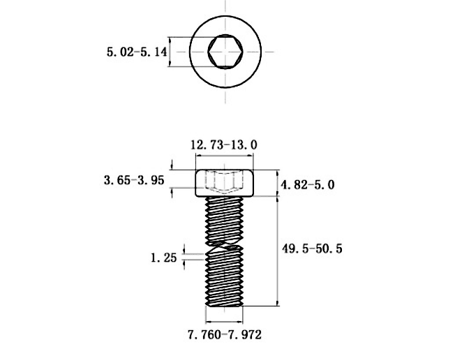 Bản vẽ kỹ thuật Lục Giác Trụ Đầu Thấp Inox 304 DIN7984 M8x50