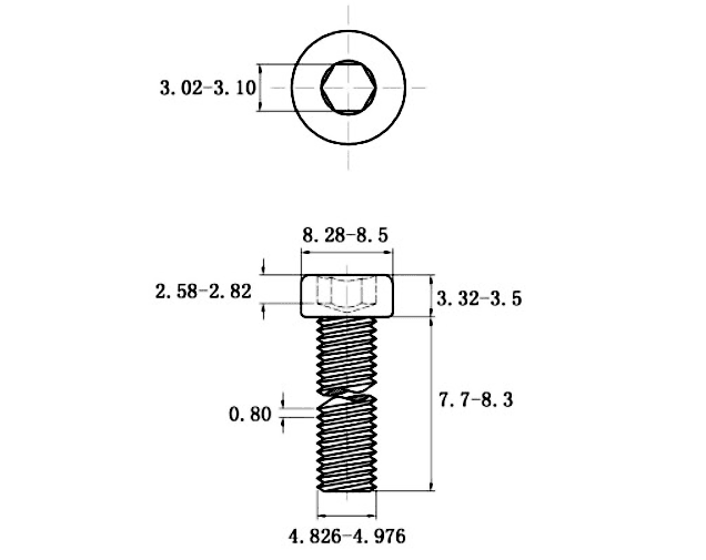 Bản vẽ kỹ thuật Lục Giác Trụ Đầu Thấp Inox 304 DIN7984 M5x8