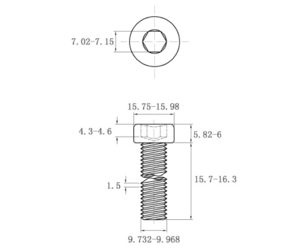 Bản vẽ kỹ thuật Lục Giác Trụ Đầu Thấp Inox 304 DIN7984 M10x16