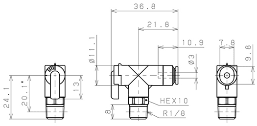 Bản vẽ kỹ thuật Van Bi Khí Nén, Loại Mini Pisco BVLC3-01