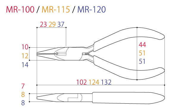 Bản vẽ kỹ thuật Kìm Mỏ Nhọn Mini TSUNODA MR-115DG