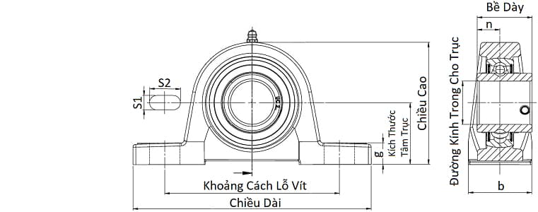 Bản vẽ kỹ thuật Gối Đỡ Vòng Bi UCP 207 Asahi (d35)