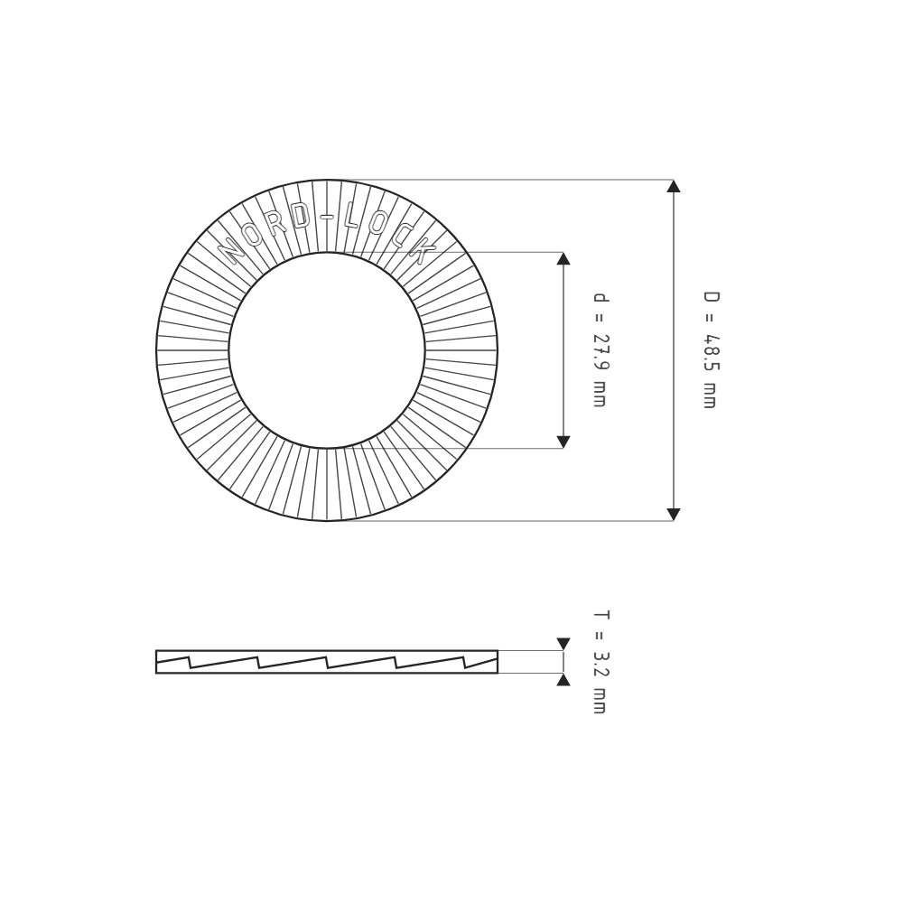 Bản vẽ kỹ thuật Lông Đền Nord-Lock Inox 316 Vành Rộng 1