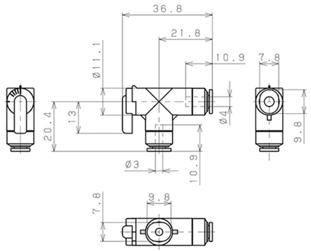 Bản vẽ kỹ thuật Van Bi Khí Nén, Loại Mini Pisco BVLG3-4