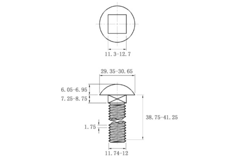 Bản vẽ kỹ thuật Bulong Cổ Vuông Thép Mạ Kẽm 4.8 DIN603 M12x50