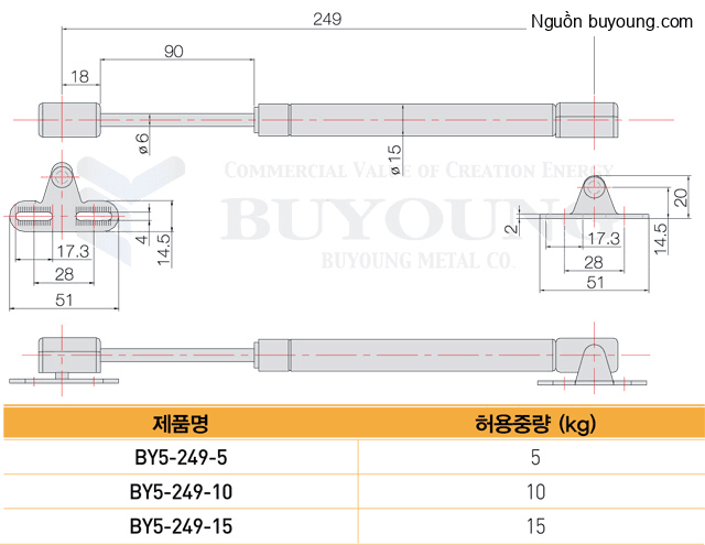 Bản vẽ kỹ thuật Ty hơi thép Buyoung 249-15KG BY5-249-15KG