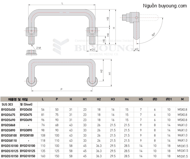 Bản vẽ kỹ thuật Tay nắm dạng gập Buyoung 43x108 BYGD-890