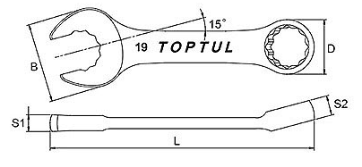 Bản vẽ kỹ thuật Cờ Lê Vòng Miệng Ngắn 16mm Toptul AAAG1616