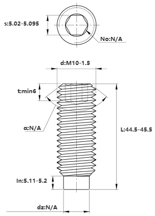 Bản vẽ kỹ thuật Vít Trí Đuôi Trụ Thép Đen 10.9 DIN915 M10x45