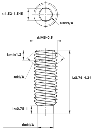 Bản vẽ kỹ thuật Vít Trí Đuôi Trụ Thép Đen 10.9 DIN915 M3x4