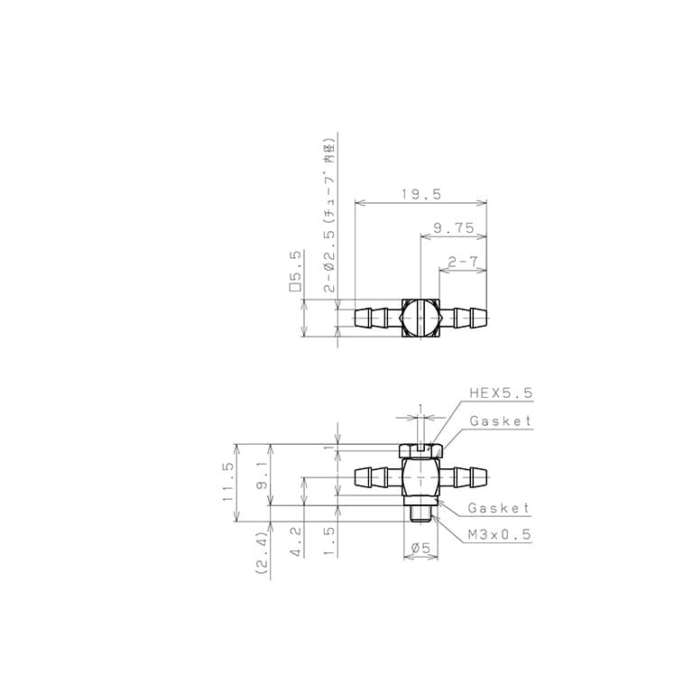 Bản vẽ kỹ thuật Đầu Ngạnh Nối Ống Dạng Chữ T Đầu Lục Giác Ren Ngoài Pisco LB-0425-M3