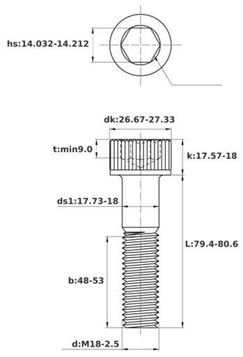 Bản vẽ kỹ thuật Lục Giác Chìm Đầu Trụ Thép Đen 12.9 DIN912 M18x80 Ren Lửng