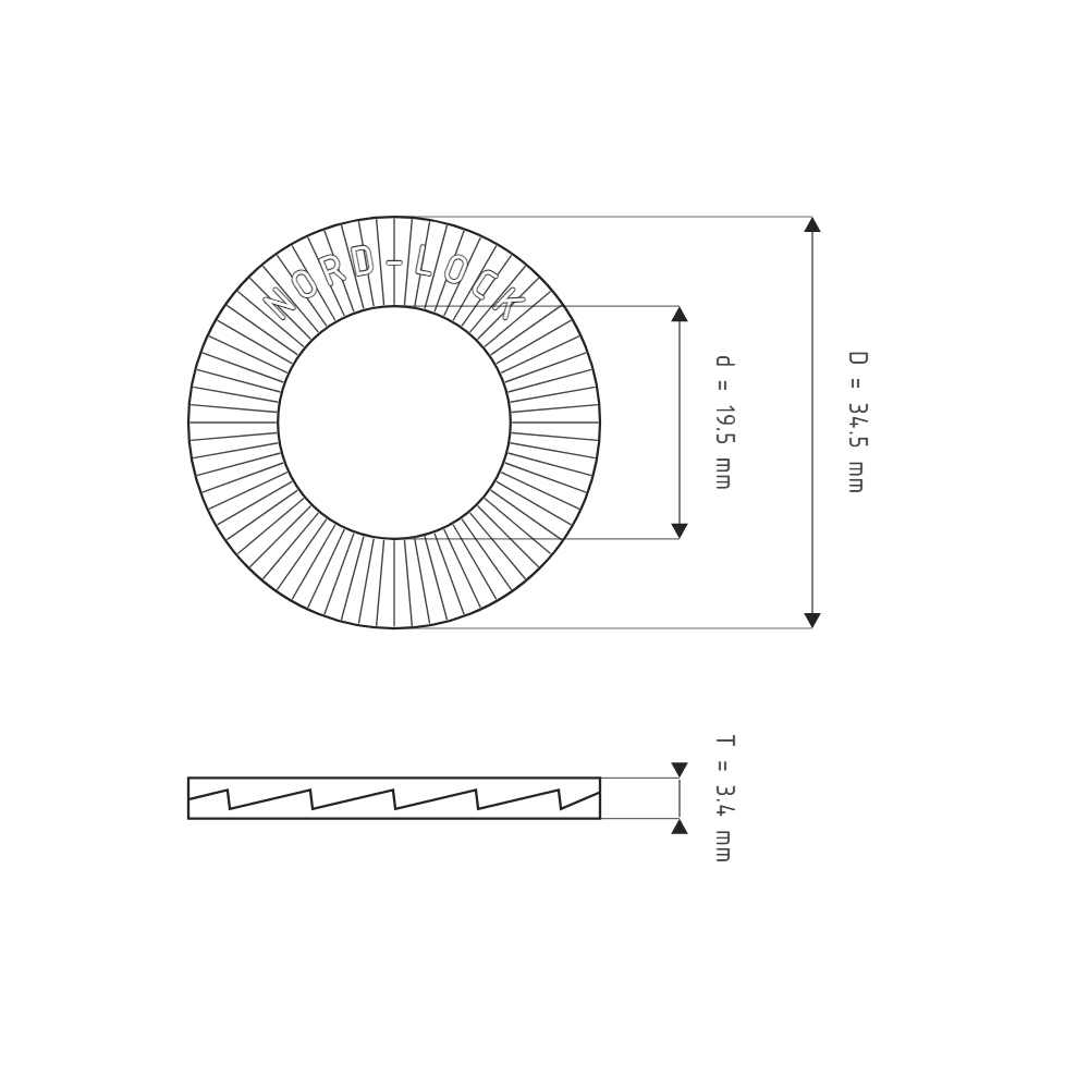 Bản vẽ kỹ thuật Lông Đền Nord-Lock Thép Mạ Zinc Flake Vành Rộng M18