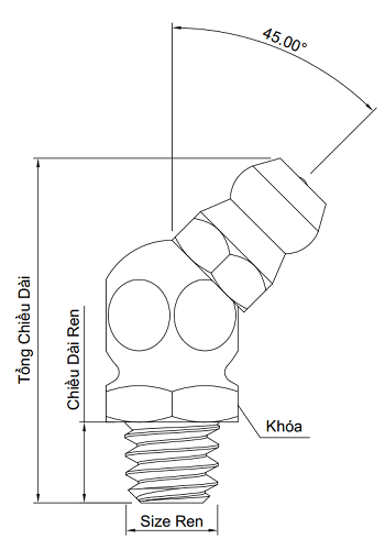 Bản vẽ kỹ thuật Vú Mỡ 45 Độ Mạ Niken BSP G1/4-19 (13x1.5)