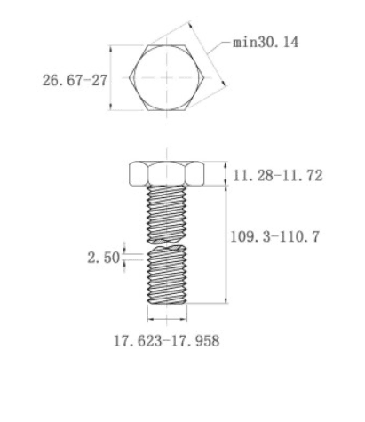 Bản vẽ kỹ thuật Bulong Thép Đen 8.8 DIN933 M18x110