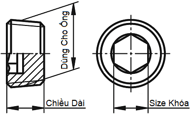 Bản vẽ kỹ thuật Ốc Nhét Nước Lục Giác Thép Đen Ren PT 1/2