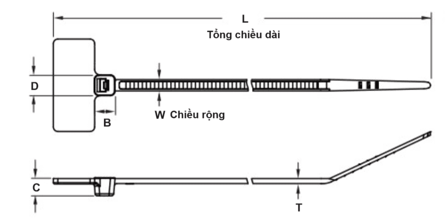 Bản vẽ kỹ thuật Dây Rút Nhựa Ghi Chú Màu Trắng KST 210 x 2.5 mm KIH-210M