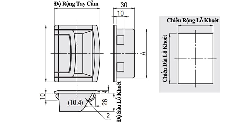 Bản vẽ kỹ thuật Tay Nắm Cửa Âm Nhựa Màu Đen L 180 mm (UWAUNJ180)