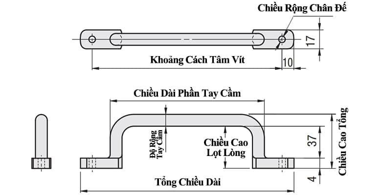 Bản vẽ kỹ thuật Tay Nắm Cửa Chữ U Inox 304 Đánh Bóng Mecsu Phi 10 mm x L 250 mm (UWANSS250)