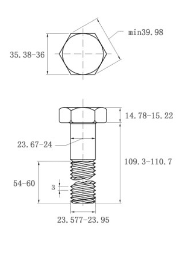 Bản vẽ kỹ thuật Bulong Thép Đen 10.9 DIN931 M24x110 Ren Lửng