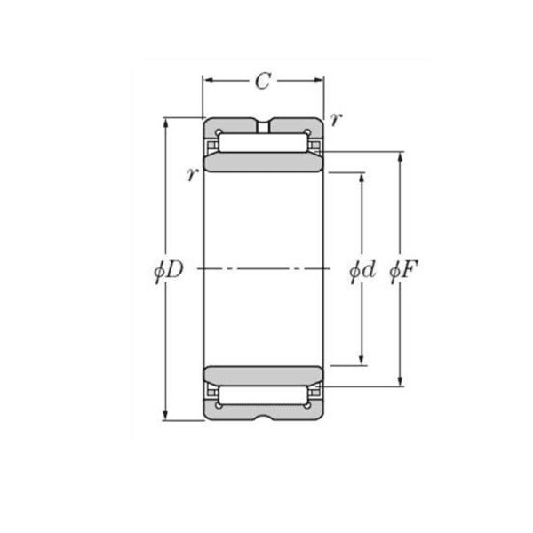 Bản vẽ kỹ thuật Vòng Bi Kim Gia Công Kèm Lồng Trong 25x42x17 mm NTN NTN-NA4905R