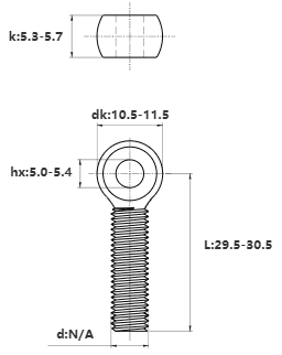 Bản vẽ kỹ thuật Bulong Mắt Inox 304 M6x30 (Suốt)