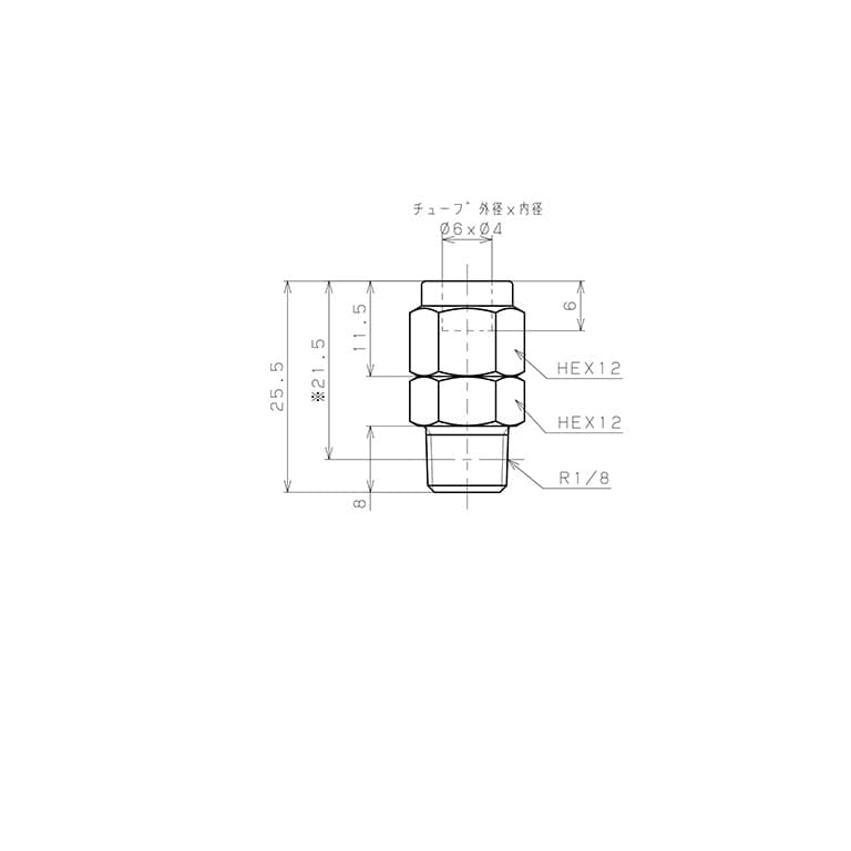 Bản vẽ kỹ thuật Đầu Ngạnh Nối Ống Có Đai Ốc Xiết Dạng Thẳng Thân Lục Giác Ren Ngoài Pisco NSC0640-01
