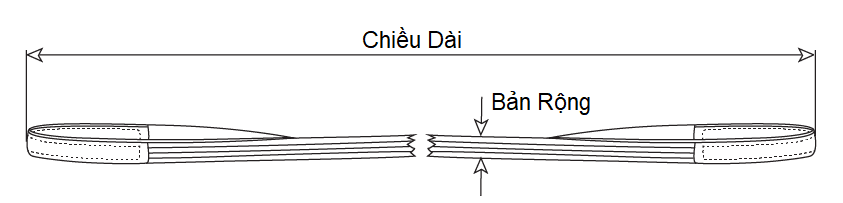 Bản vẽ kỹ thuật Cáp Vải Dẹt (Websling Eye to Eye) 2 Tấn x 1 Mét, Bản 50mm, MyungSung Hàn Quốc, HS 6:1