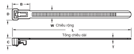 Bản vẽ kỹ thuật Dây Rút Nhựa Tháo Được Màu Trắng KST 300 x 7.6 mm KR-300H