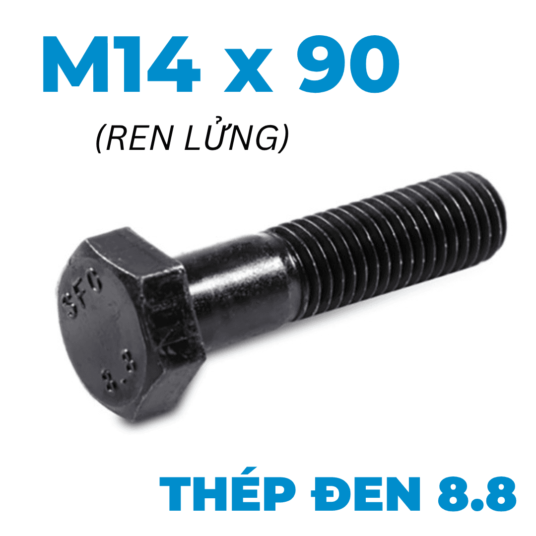 Bulong Thép Đen 8.8 DIN931 M14x90 Ren Lửng