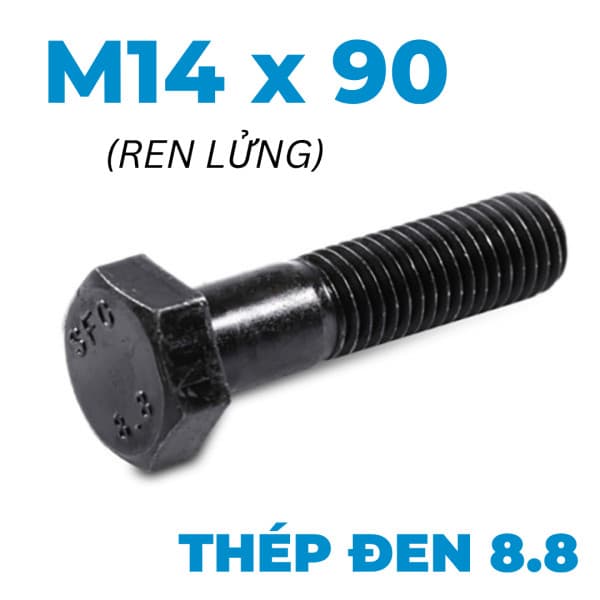 Bulong Thép Đen 8.8 DIN931 M14x90 Ren Lửng
