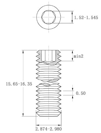 Bản vẽ kỹ thuật Vít Trí Đuôi Bằng Thép Mạ Kẽm 10.9 DIN913 M3x16