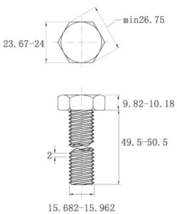 Bản vẽ kỹ thuật Bulong Thép Đen 10.9 DIN933 M16x50