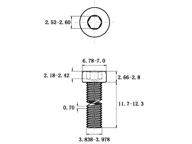 Bản vẽ kỹ thuật Lục Giác Trụ Đầu Thấp Inox 304 DIN7984 M4x12