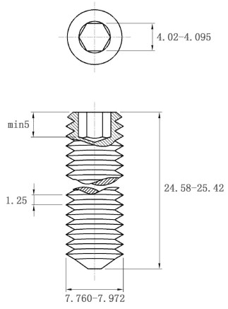 Bản vẽ kỹ thuật Vít Trí Đuôi Nhọn Thép Đen 10.9 DIN914 M8x25