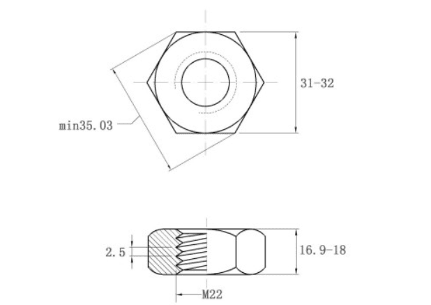 Bản vẽ kỹ thuật Tán Thép Nhúng Nóng Kẽm 8.8 DIN934 M22