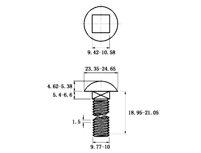 Bản vẽ kỹ thuật Bulong Cổ Vuông Thép Mạ Kẽm 4.8 DIN603 M10x20
