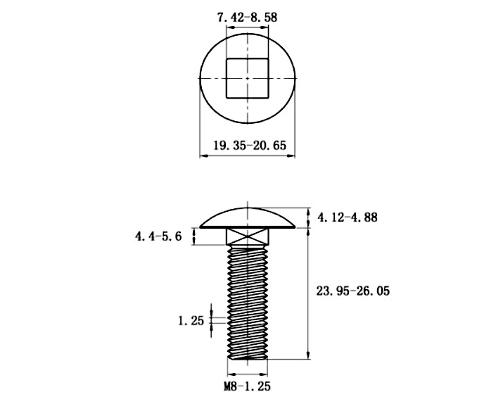 Bản vẽ kỹ thuật Bulong Cổ Vuông Inox 304 DIN603 M8x25