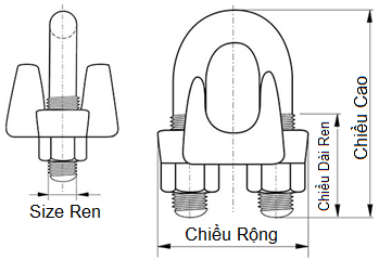 Bản vẽ kỹ thuật Ốc Siết Cáp 2 Chân Inox 304 4mm