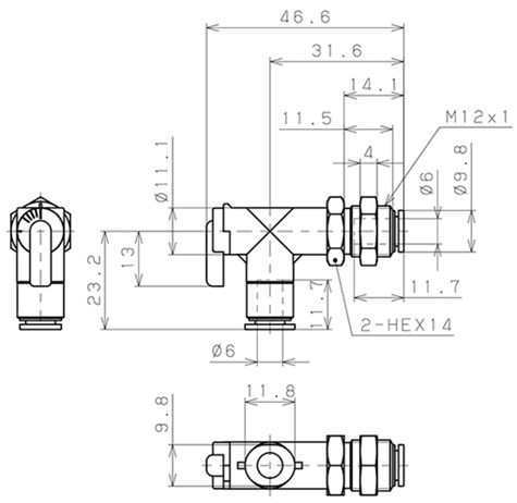 Bản vẽ kỹ thuật Van Bi Khí Nén, Loại Mini Pisco BVLM6-6