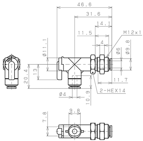 Bản vẽ kỹ thuật Van Bi Khí Nén, Loại Mini Pisco BVLM6-4