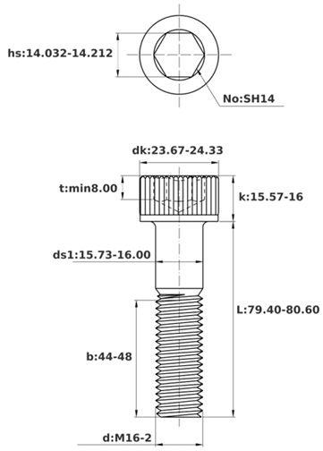 Bản vẽ kỹ thuật Lục Giác Chìm Đầu Trụ Thép Đen 12.9 DIN912 M16x80 Ren Lửng
