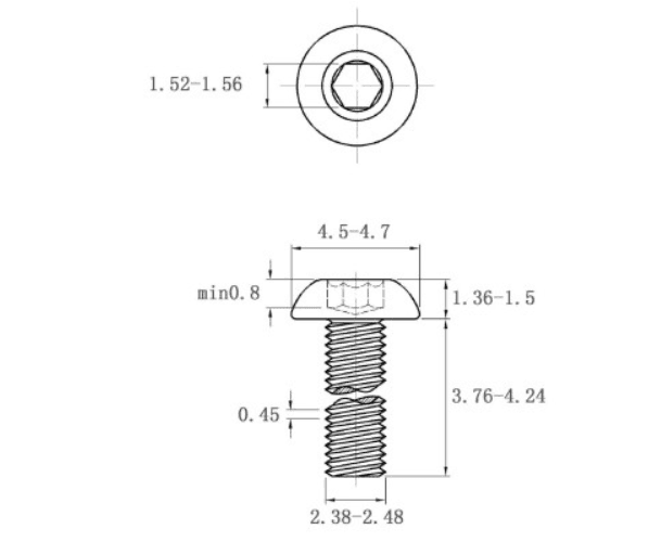 Bản vẽ kỹ thuật Lục Giác Chìm Mo Thép Đen 10.9 ISO7380 M2.5x4