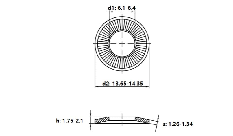 Bản vẽ kỹ thuật Lông Đền Tiếp Xúc Thép Mạ Kẽm NFE25-511 M6