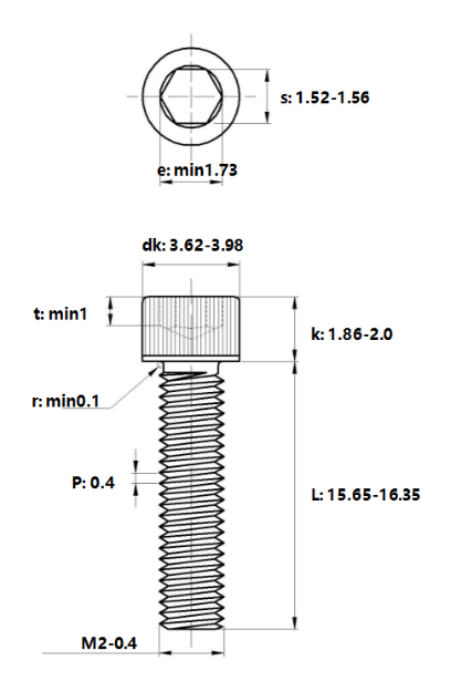 Bản vẽ kỹ thuật Lục Giác Chìm Đầu Trụ Inox 304 DIN912 M2x16