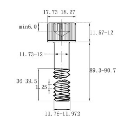 Bản vẽ kỹ thuật Lục Giác Chìm Đầu Trụ Thép Mạ Kẽm Trắng Cr3+ 12.9 DIN912 M12x1.25x90 Ren Nhuyễn Lửng