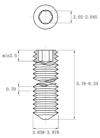 Bản vẽ kỹ thuật Vít Trí Đuôi Nhọn Inox 304 DIN914 M4x6