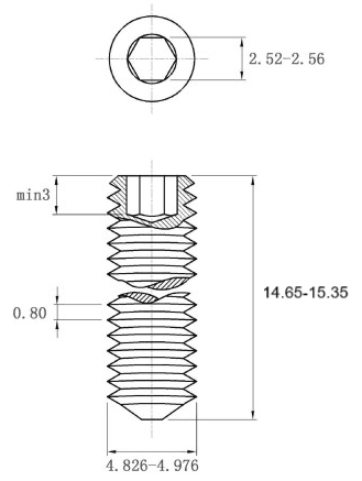 Bản vẽ kỹ thuật Vít Trí Đuôi Nhọn Thép Đen 10.9 DIN914 M5x15